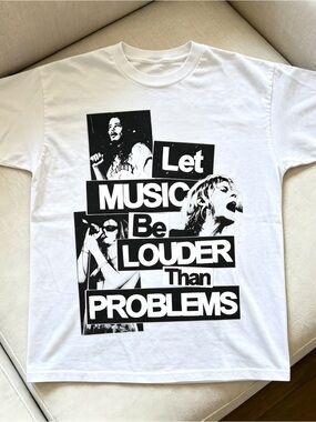 Retro "Let Music Be Louder Than Problems" Womens Mens T-shirt Unisex